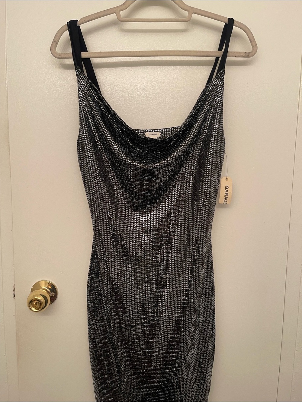 Garage Silver Sequin Cowl Neck Midi Dress